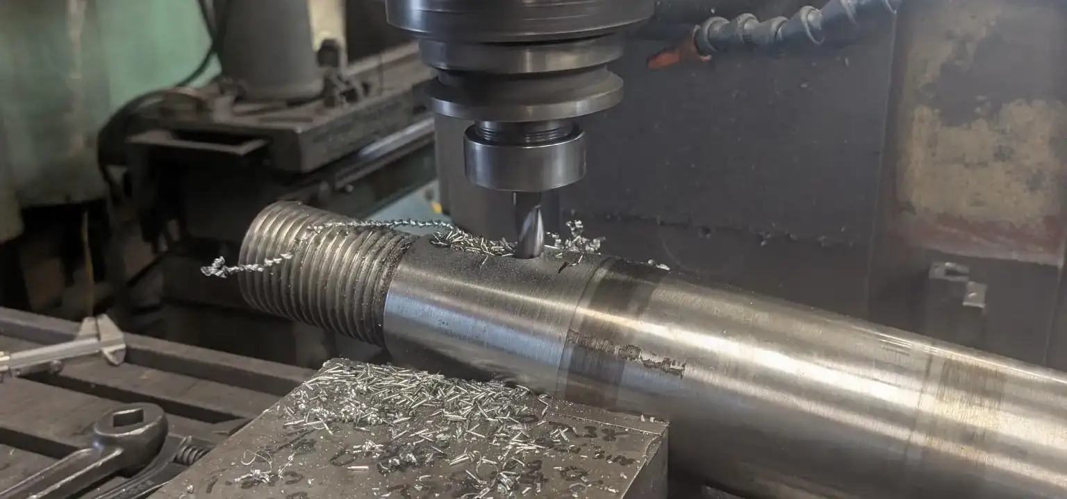 Drilling the centre shaft - cropped header centre shaft pendulum mill, prior to drilling Fernite Engineering